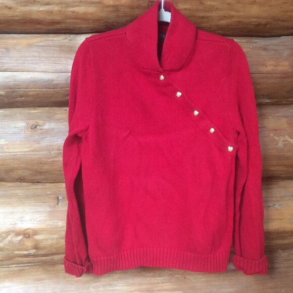 Lauren Ralph Lauren Classic Red Cotton Sweater with Gold Buttons Size XL - Picture 1 of 5